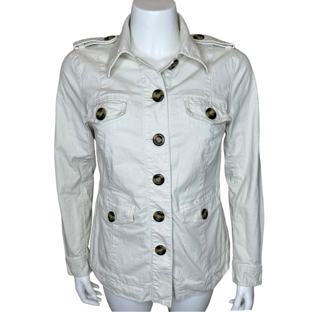 Cabi Kenya Twill Utility Jacket S Button Bone Ivory 5659